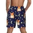 thumbnail image 3 of Sigee Corgi Lying With Moons And Stars Print Mens Swim Trunks with Compression Liner Quick Dry Swim Stretch Beach Shorts with Pockets,S-3XL, 3 of 7