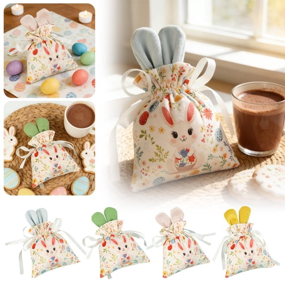 CoreLiving Easter Bunny Treat Bags with Drawstring Velvet Small Gift Bags Reusable Bulk Goodie Baskets for Easter Egg Hunt Party Favor Candy Holders Bunny Birthday Decorations