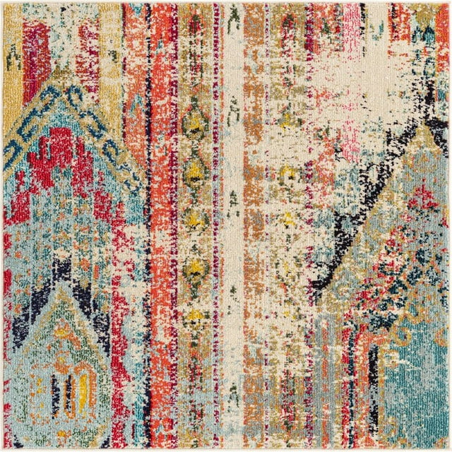 Unique Loom Sedona Vintage Modern Over-Dyed Rug 4' x 4' Square Multi/Beige