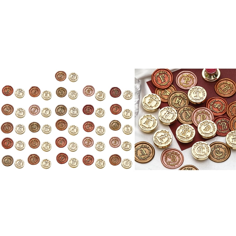 12 PCS Wax Seal Stamp Kit With Wooden Handle - Gold Plated Stamp Heads For Letters, Invitations, Cards, Gift Wrap
