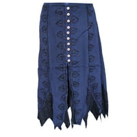 Mogul Stonewashed Skirt Blue Embroidered Zig Zag Button Front Skirts