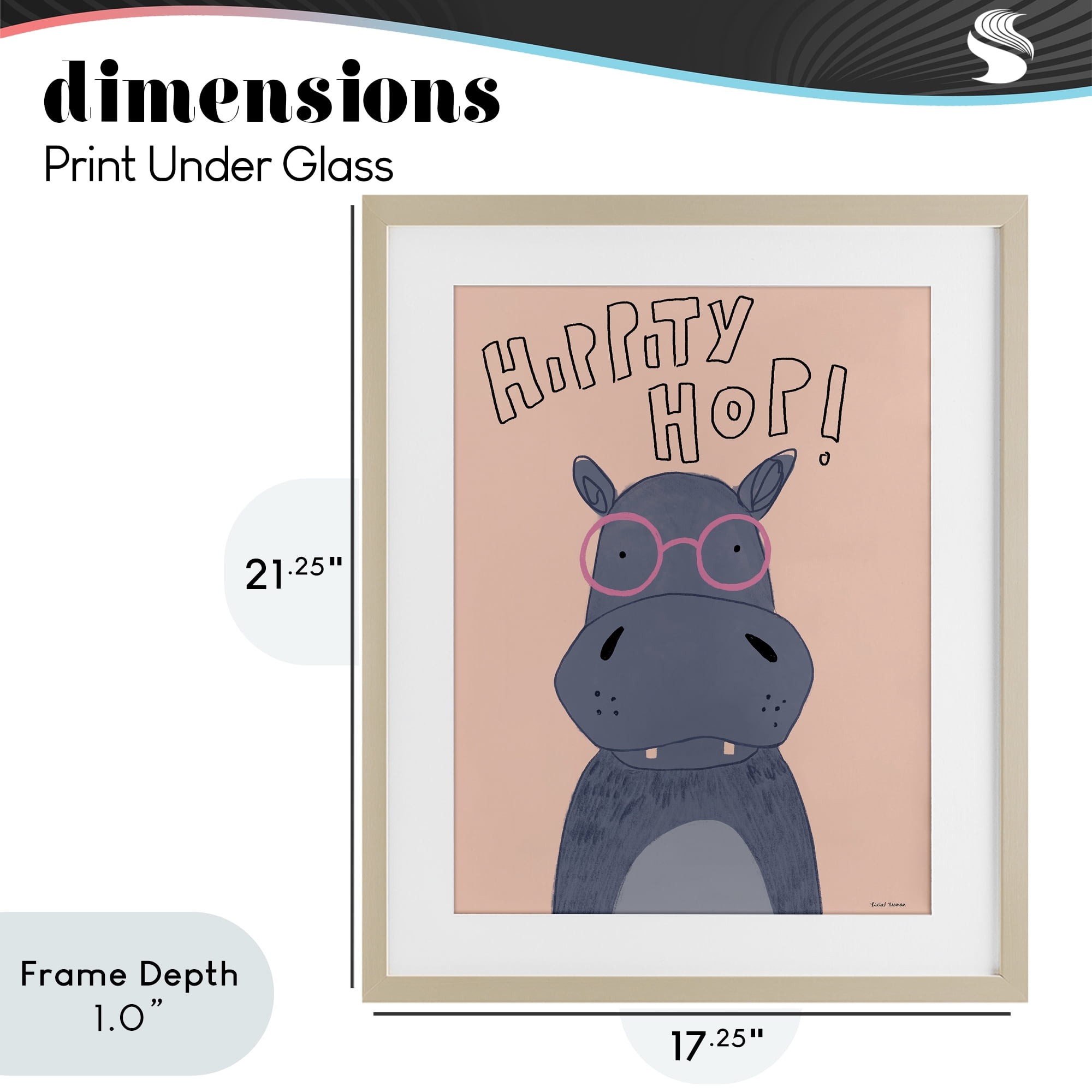 Stupell Industries Hippity Hop Hippo Birch Framed Print Under Glass, design by Rachel Nieman