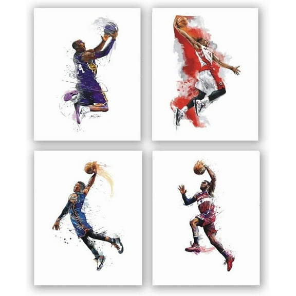 Basketball art Canvas Painting,Kobe Bryant Poster Pictures Prints ,Basketball Wall art Prints Suitable for Boys Bedroom, Frameless,(8x 10 inx4)