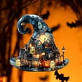 thumbnail image 6 of Witch Hat Hanging Halloween Decorations，2D Acrylic Witch Hat Stained Glass Window Hanging Sun Catcher Decor，Halloween Wall Art Ornament,Blue, 6 of 6