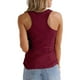 thumbnail image 2 of Top sin mangas acanalado con botones, cuello redondo, delgado, suave, informal, con botones delanteros, chaleco de verano acanalado para mujer, rojo vino XL, 2 of 4