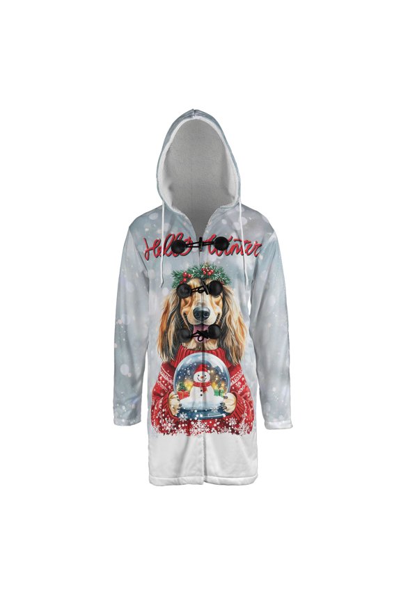 Hello Welcome Winter Afghan Hound Holding Snow Globe Snowman All Over Print 3D Hooded Duffle Toggle Coat Dog Lover - 13015