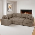 thumbnail image 4 of Oversized 122" U-Shaped Sectional Sleeper Sofa Bed with Pull-Out Bed,Storage Chaise,Type-C USB,Fuzzy Plush,7-Seat,Brown, 4 of 9