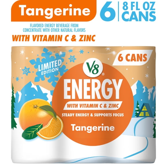 V8 Energy Limited Edition Winter Tangerine Energy Drink, 8 fl oz (6 Pack)