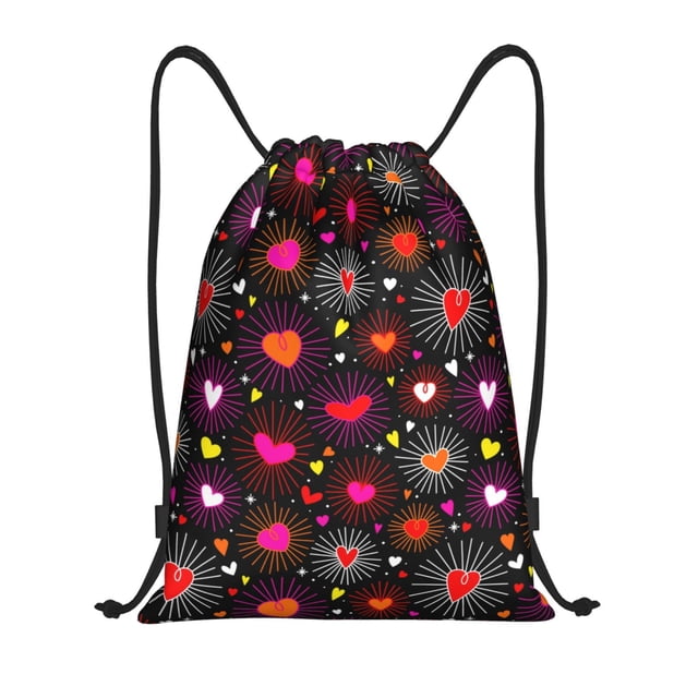 Fotbe Geometric Hearts Bolsa Mochila con Cordón Estampada, Bolsa de Gimnasio Deportiva, Bolsa Cinch, Bolsa con Cordón para Hombres y Mujeres-Medium