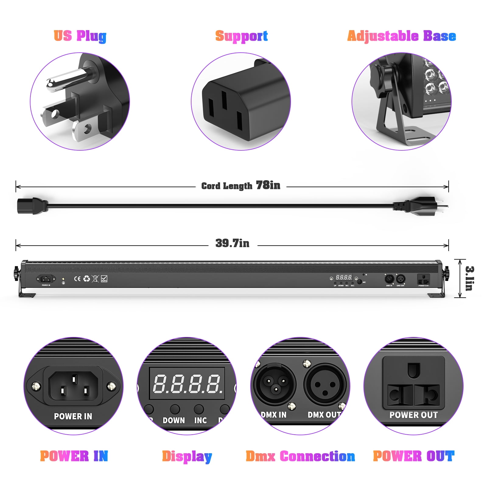 4X RGB Wall Wash Light Bar 252 LED DMX Strobe Stage DJ Beam Lighting Effect DJ Disco Home Party Deco