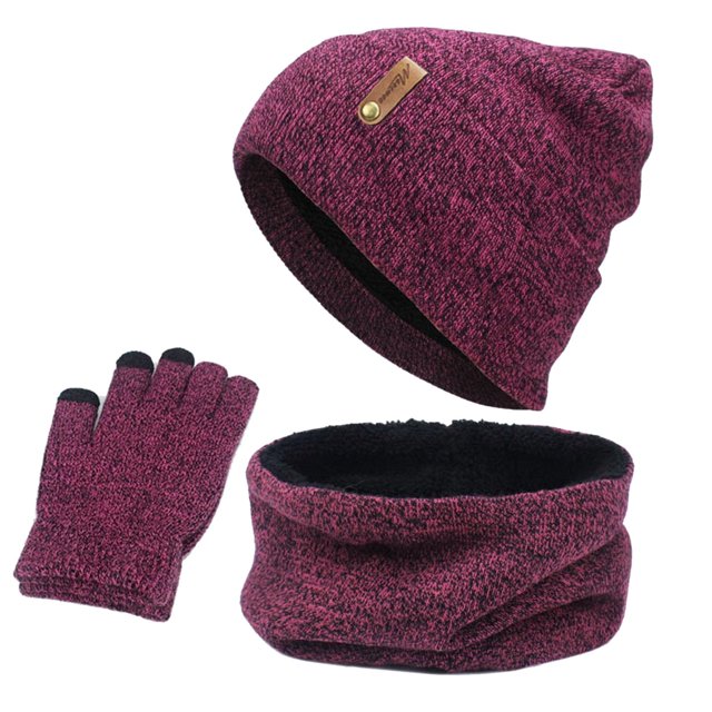 Conjunto de gorro y bufanda Prolriy para mujer y hombre, gorro de lana cálido para otoño e invierno, bufanda, guantes, tres gorros de punto para la nieve, mitones y bufandas, guantes de invierno para