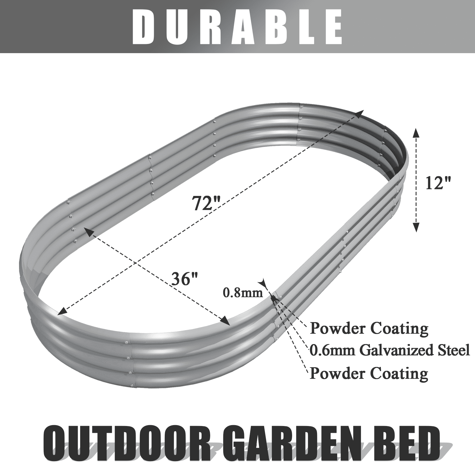 TRAMULL Galvanized Raised Garden Bed Kit with Rust Resistance, 2 Pack, 6x3x1FT, Gray, 34.6 lbs