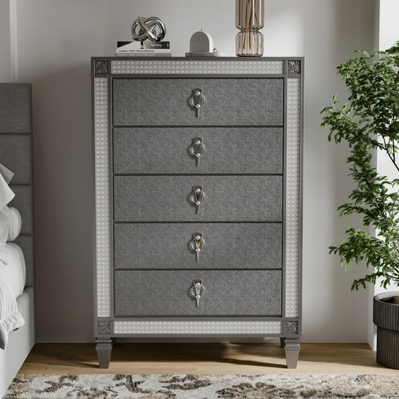Furniture of America Marsente 5-Drawer Solid Wood Gray Chest