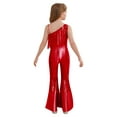 thumbnail image 2 of inlzdz Kids Girls Disco Outfit Off Shoulder Metallic Flare Jumpsuit Sequin Fringe Formal Dance Romper Red 14, 2 of 5