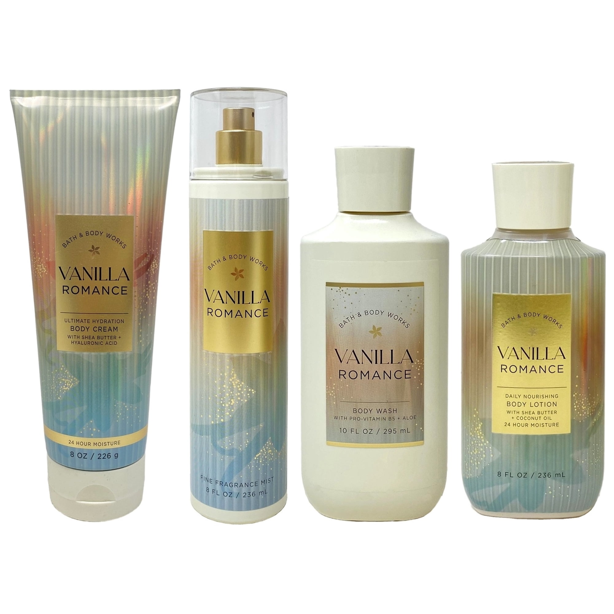Bath & Body Works Vanilla Romance Fine Fragrance Mist, Ultimate Hydration Body Cream, Body Wash and Body Lotion