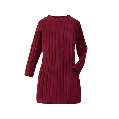 

Mikilon Girls Tops Size 4-7 Long Sleeve Round Neck Tight Tops Solid Color Knitted Slim Shirts Fall and Winter Thermal Undershirts for Girls
