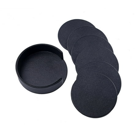 

Yage 7 Pcs PU Leather Coasters with Holder Set Round Heat Insulation Cup Mat Drink Coasters for Home and Kitchen (Black)
