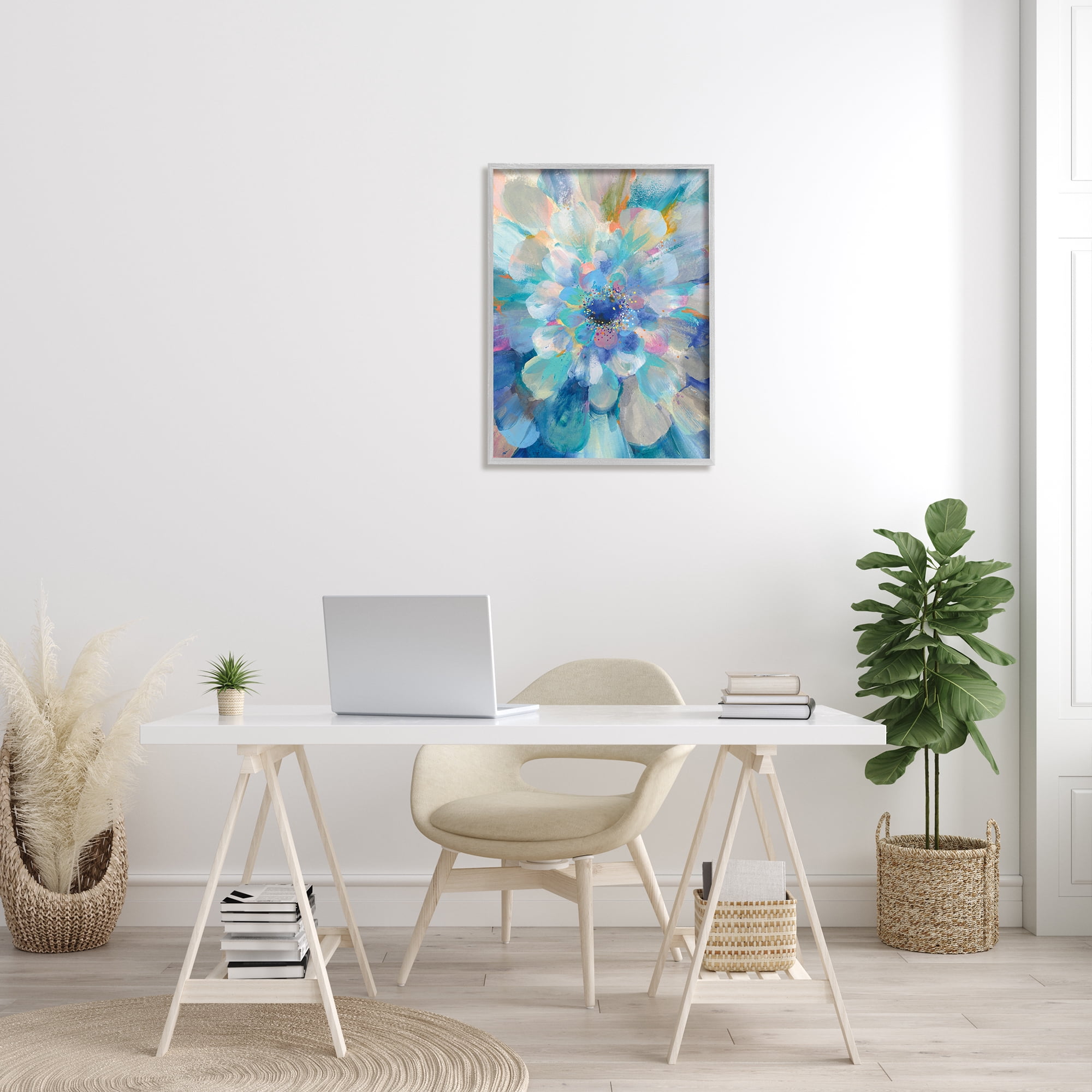 Stupell Industries Abstract Layered Floral Petals Centric Blue Flower Abstract Painting Gray Framed Art Print Wall Art, 24 x 30