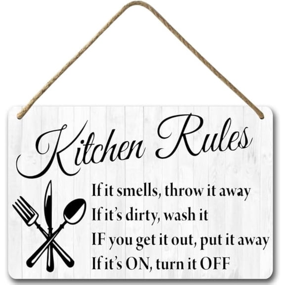 Kitchen Rules Wall Decor,Hanging Wall Art, Decorative Wood Sign Home Decor,Country Style Kitchen Decor,Rustic Kitchen Wall Art Decor - Country Wood Frame Kitchen Decorations 8x12 Inch