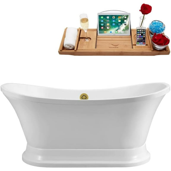 68" Streamline N201BGL Soaking Freestanding Tub and Tray With External Drain