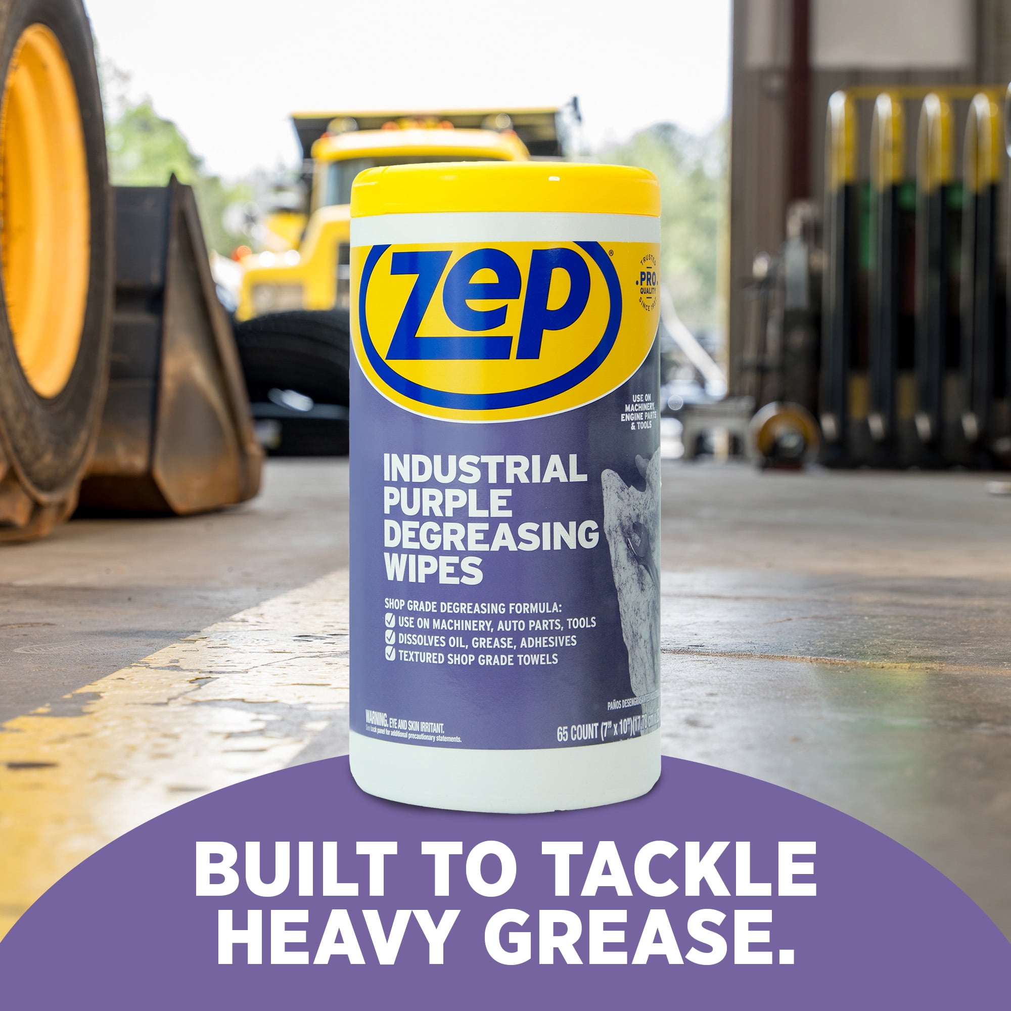 Zep Industrial Purple Heavy-Duty Degreasing Wipes - 65 Count (Case of 4) - ZUINDPRPL65 - Dissolves Oil, Grease and Adhesives Fast