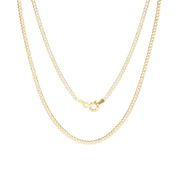 Nuragold 14k Real Yellow Gold Solid Cuban Curb Link 2mm Diamond Cut Pave Chain Necklace (16"-24") Two Tone Italian Jewelry for Men & Women