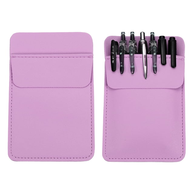 Uxcell 2 Paquete Protector de Bolsillo de Cuero, Protector de Bolígrafos Multiusos, Organizador de Bolsas para Camisas y Batas de Laboratorio, Violeta