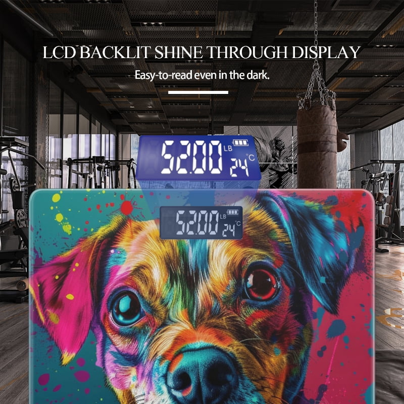 High Precision Body Weight Scale Smart Bathroom Scales with Large LCD Display(400lbs),Decorative for Bedroom-Airbrushed Dog Portrait With Splashes Of Color