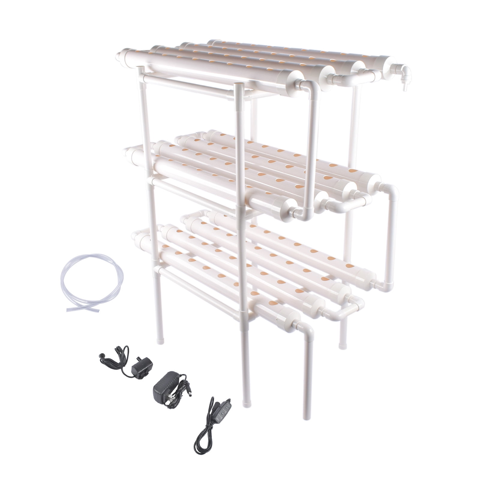 Floor Standing Hydroponics Growing Planting System Kit, Soilless Cultivation PVC Pipes for Gardening and Planting (108 Seed Holes, White)