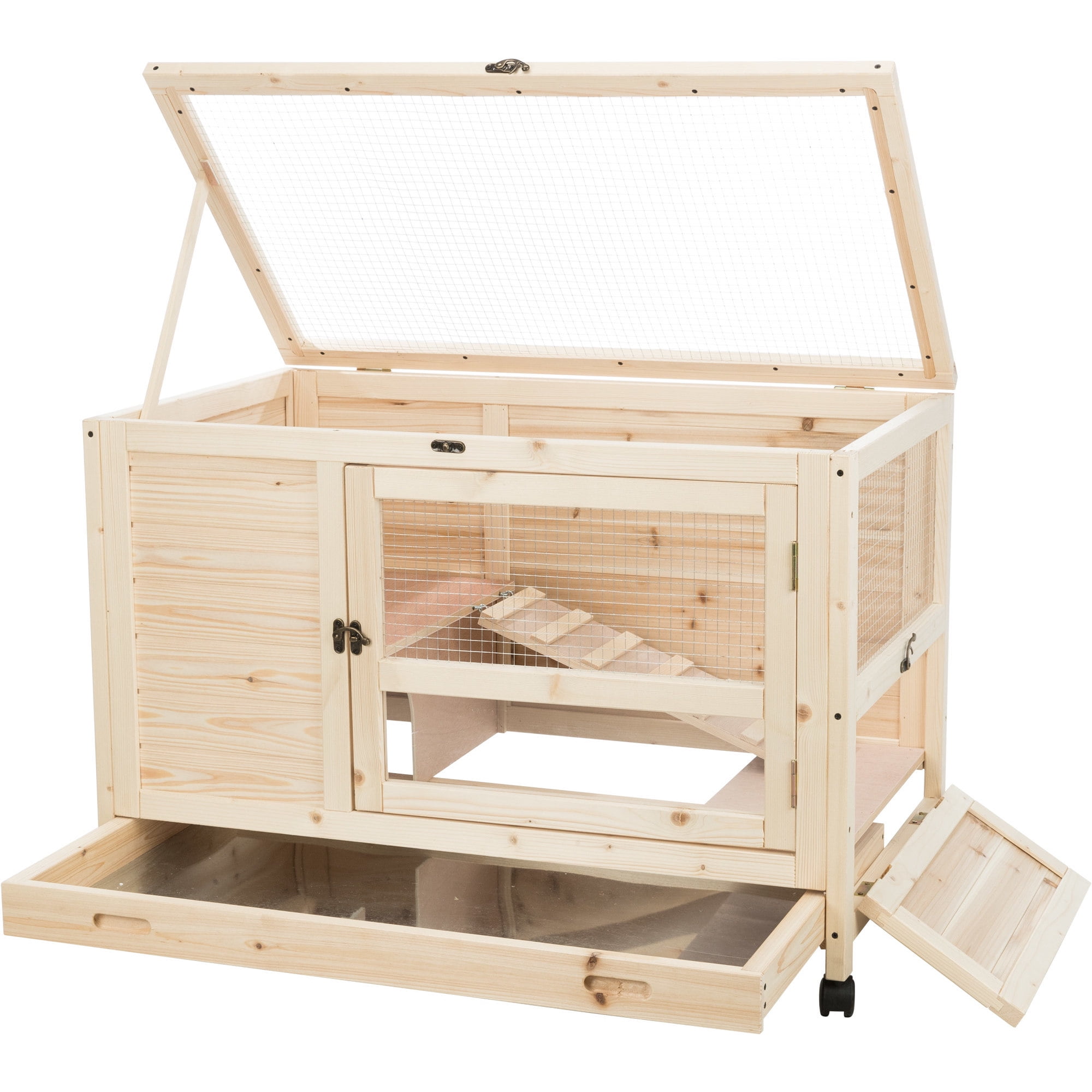 TRIXIE Mobile Indoor 1-Story Wooden Small Animal Cage with Wheels & Pull-Out Tray, Brown