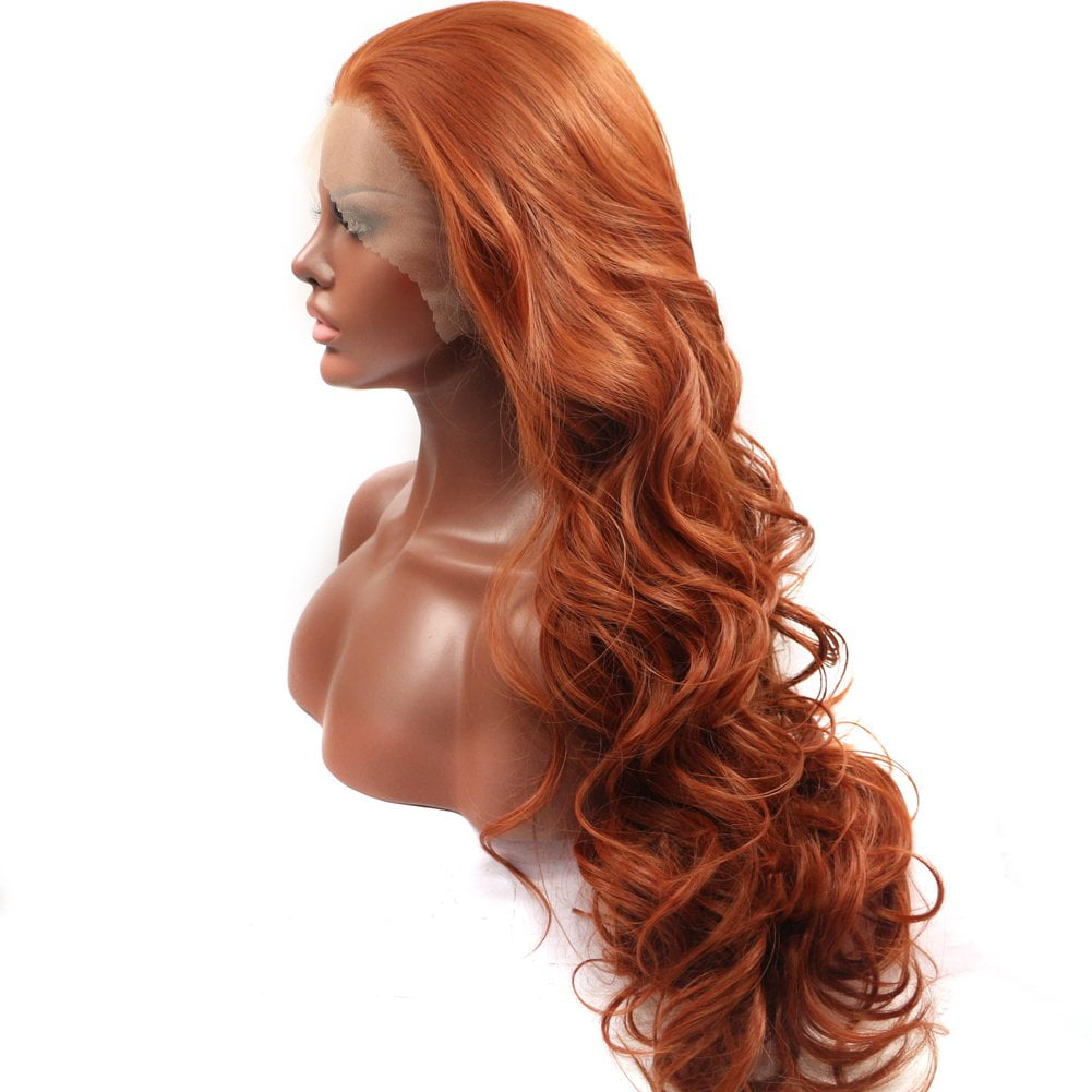 SUCS Long Copper Red Synthetic Lace Front Wig Heat Resistant Body Wave Lace Front Wavy Wigs Free Part Natural Hair Wig for Women 24 Inch Fashion Glueless (24 Inch, Copper Red)