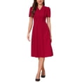 thumbnail image 2 of INSPIRE CHIC Work Dresses for Women Midi Length Button Decro Short Sleeve V Neck A-Line Business Casual Dresses XL Wine Red, 2 of 6