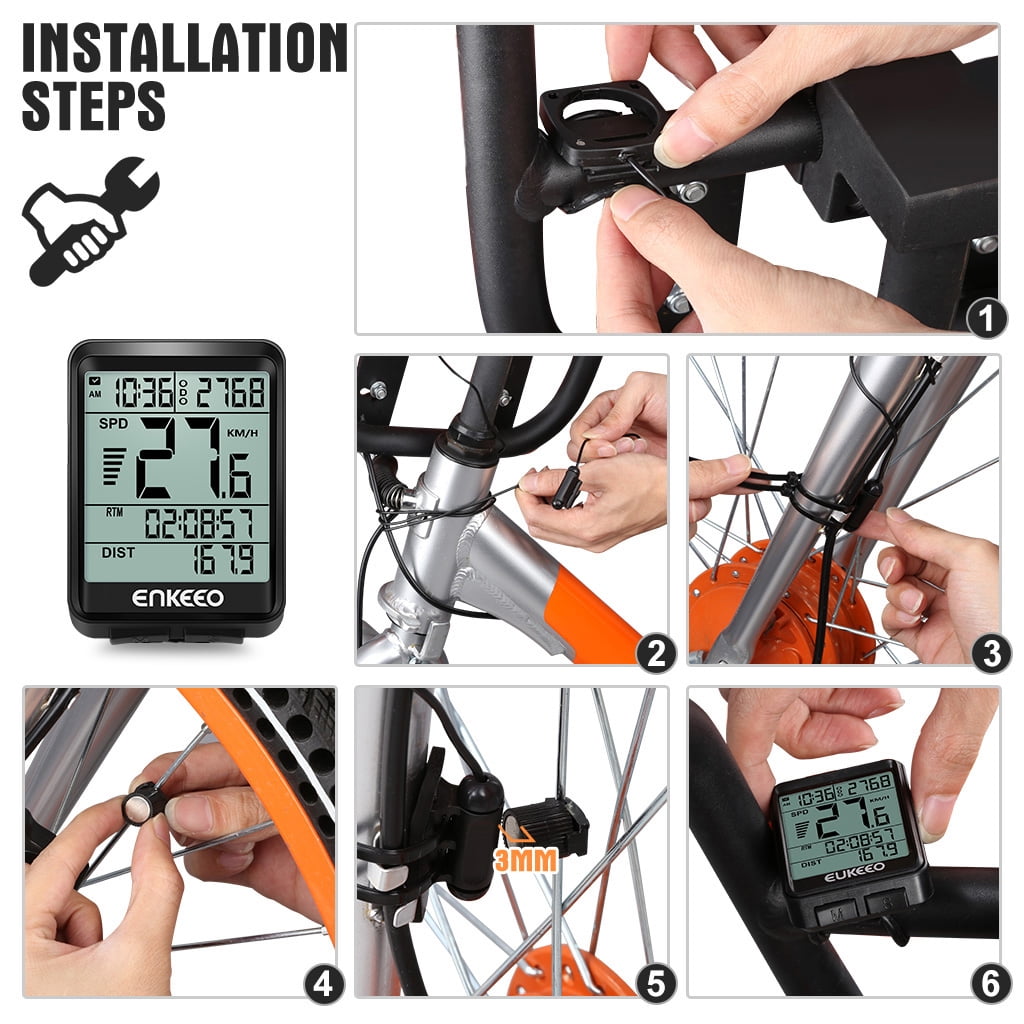 Current//AVG//MAX Speed Tracking Speedometer Enkeeo Wired Cycling Bike Computer