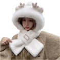 thumbnail image 3 of Furry Hat Hooded Scarf Women Cute Animal Ears Faux Fur Winter Warm Thermal Outdoor Cold Weather Fuzzy Hats with Facemask White Free, 3 of 4