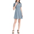 thumbnail image 1 of INSPIRE CHIC Vestido de Oficina para Mujeres, Ajustado y Acampanado, con Cuello Turndown y Abertura Clave M Azul Cielo, 1 of 6