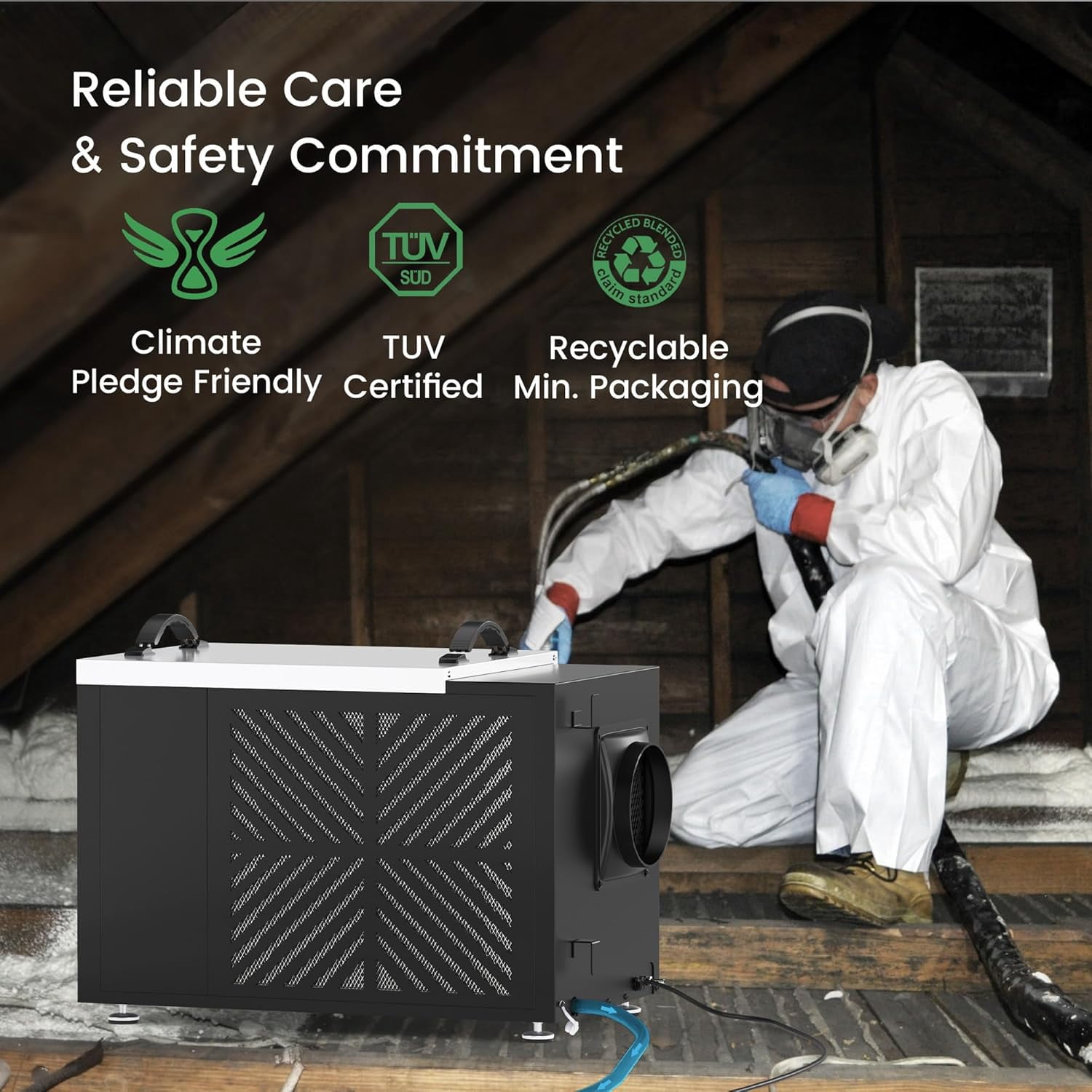 Waykar 216 Pint Commercial Dehumidifier with Pump and Drain Hose for Crawl Spaces, Basements, Ducted Industrial Use, and Water Damage Unit, for Spaces up to 8000 Square Feet, Smart Humidity Control