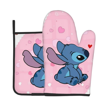 

2pcs Anime Lilo and Stitch angel Oven Mitts And Pot Holders Set 356 F Heat Resistant Non Slip Kitchen Gloves Hot Pads For Kitchen Cooking BBQ Baking Grilling Microwave (Cute 14)