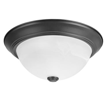 Aspen Creative 63014-2 Two-Light Flush Mount Ceiling Light Fixture, Transitional Design in Dark Bronze Finish, White Alabaster Glass Diffuser, 13" Diameter