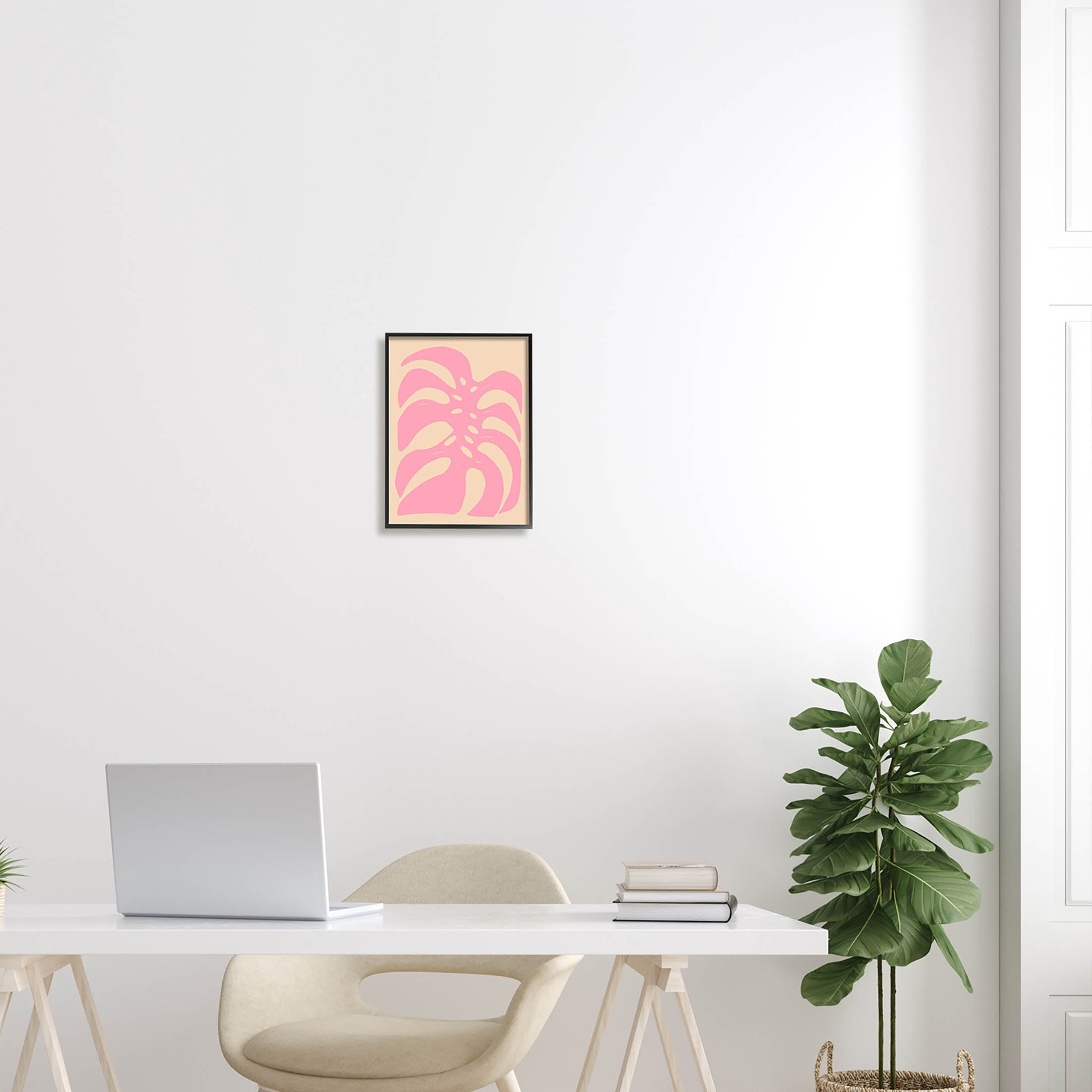 Stupell Industries Pink Tropical Leaf Shape Graphic Art Black Framed Art Print Wall Art, Design by Birgit Maria Kiennast