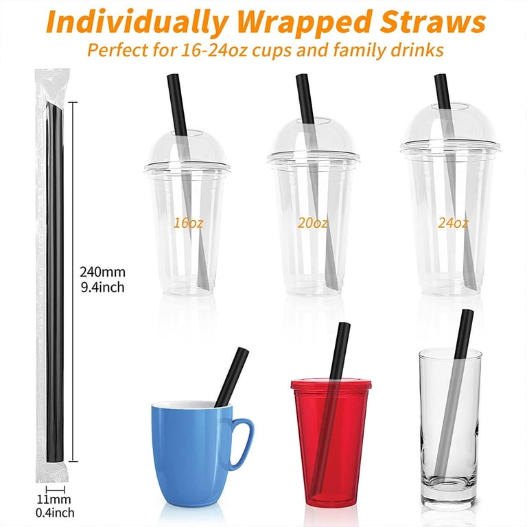 Jumbo Smoothie Straws Extra Wide - individually Wrapped 100 Pack, BPA Free  Milkshake Straw 0.39 MultiColored Large Disposable for Boba Tea, Extra