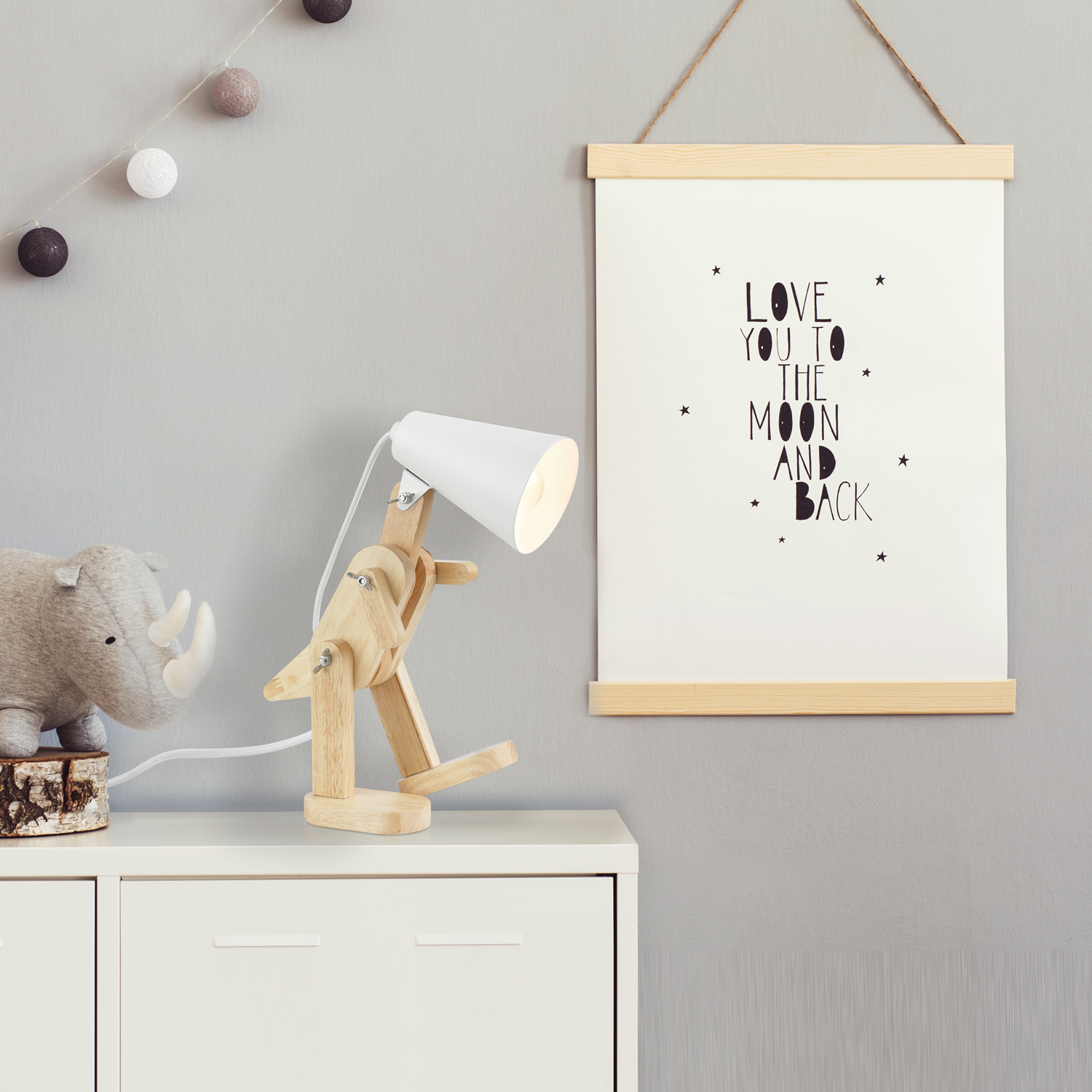 Globe Electric Terry Dinosaur 10" Wooden Desk Lamp, White Shade, In-Line On/Off Rocker Switch