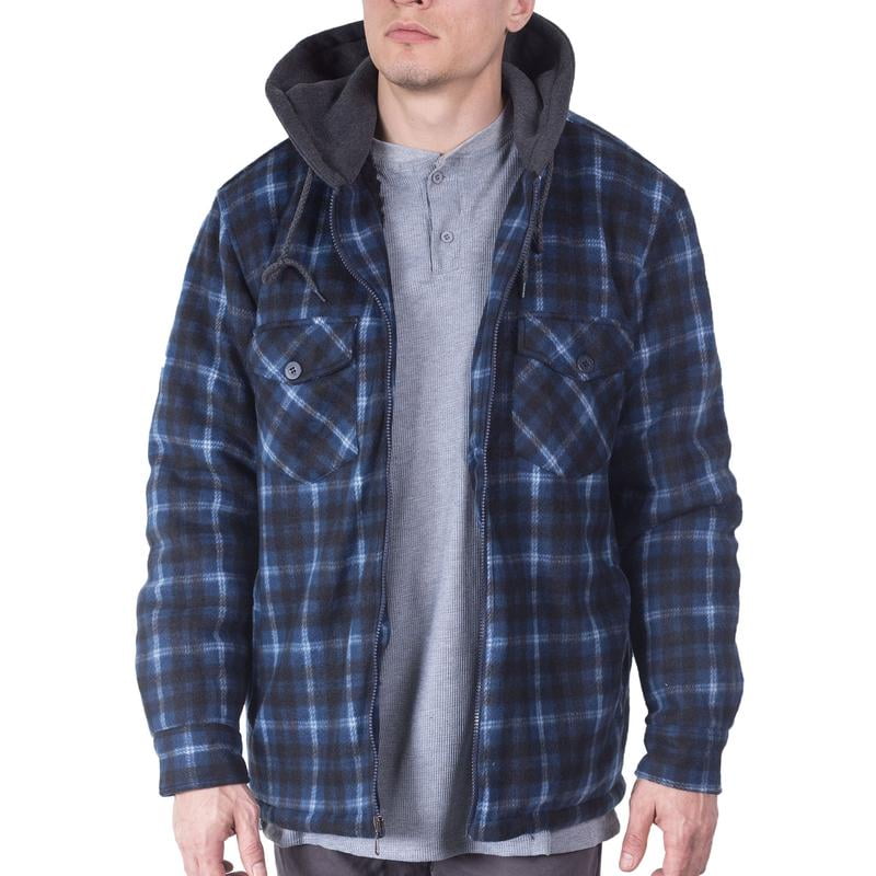 Mens Flannel Jackets For Mens Fleece Sherpa Lined Plaid Shirt Hooded ...