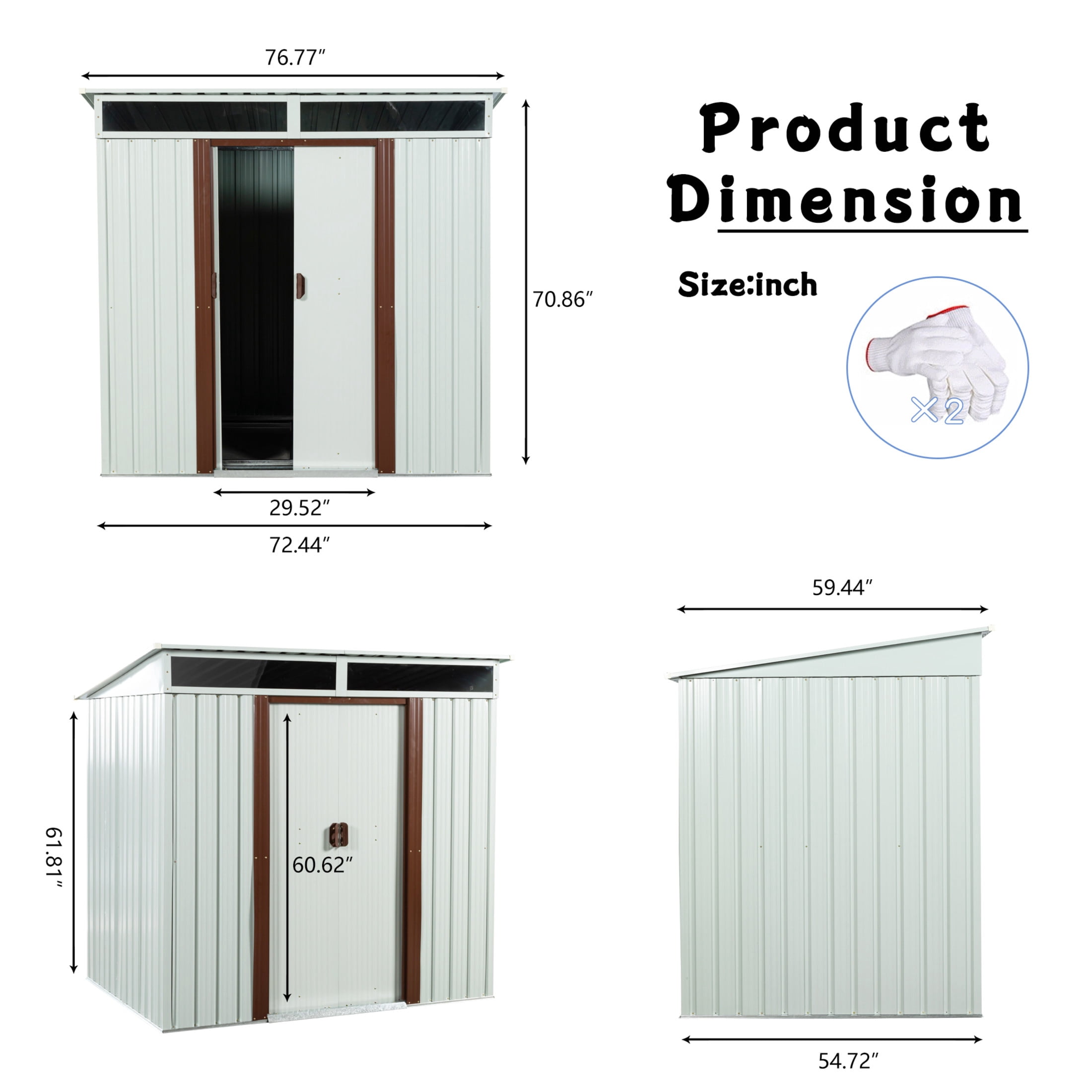 Noble House 6x5 FT Outdoor Metal Storage Shed with Sliding Doors, Galvanized Iron Garden Tool Utility Enclosure, White