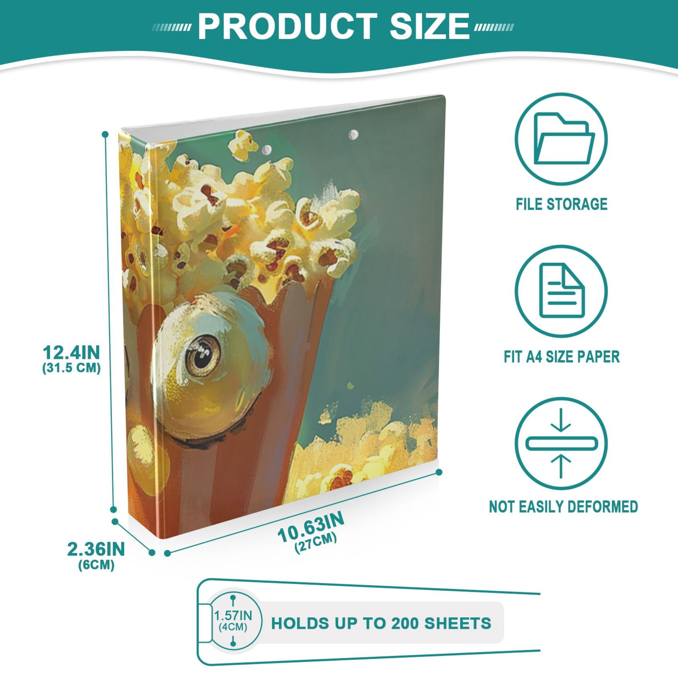 Popcorns 3 Ring Binders 1.5 inch Hardcover File Folders with Interior Pockets A4 Size Organizer for School Office Hospital