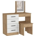 thumbnail image 3 of TUHOME Kaia Makeup Dressing Table with Mirror and 4 Drawers, Stool Included, White/ Pine, 3 of 6