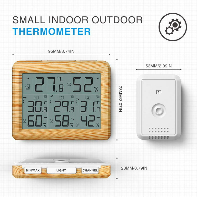 AMIR Upgraded Indoor Outdoor Thermometer, Digital Hygrometer Thermometer  with 3 Wireless Sensors, Room Thermometer Humidity Meter with LCD  Backlight, 4.6'' Large Display Wireless Thermometer for Home - Yahoo  Shopping