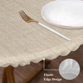thumbnail image 3 of Vintage Cream Round Tablecloth, Fitted Table Cover with Elastic for 45"-54" Round Tables, Farmhouse Retro Beige Solid Color Table Cloth Outdoor Indoor Dinning Party Waterproof Tablecloths, 3 of 7