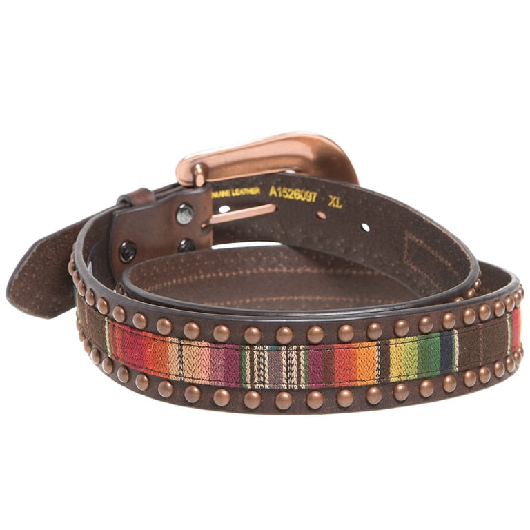 ARIAT BROWN LEATHER SERAPE COPPER STUDDED WESTERN BELT FLORAL BUCKLE MEDIUM NWOT Ariat Womens Ladies 1 5 Serape Brown Leather Belt with  main image 4