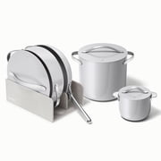 Caraway Cookware+ Collection - Specialty Cookware Set - Petite Cooker, Stir Fry Pan, Rondeau, Stock Pot - 3 s & Storage Organizer Included - Gray