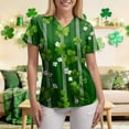 thumbnail image 6 of GEWSEY St Patricks Day Scrub Tops for Women Short Sleeve V Neck Scrubs Lucky Shamrock Print Plus Size Medical Uniform Shirts (Dark Green, XL), 6 of 8